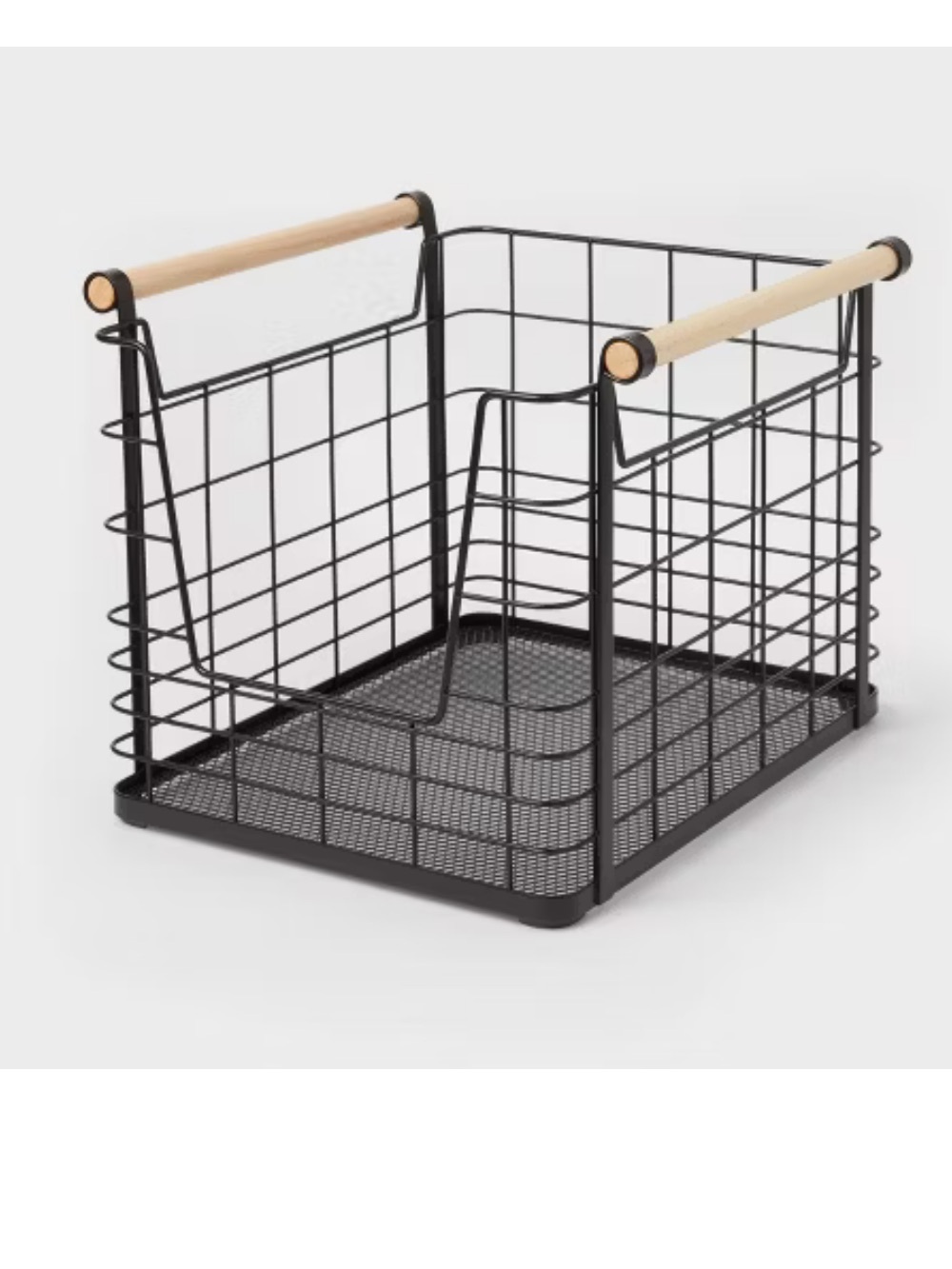 Wire Storage Basket with Wooden Handles Black 11” H x13” W